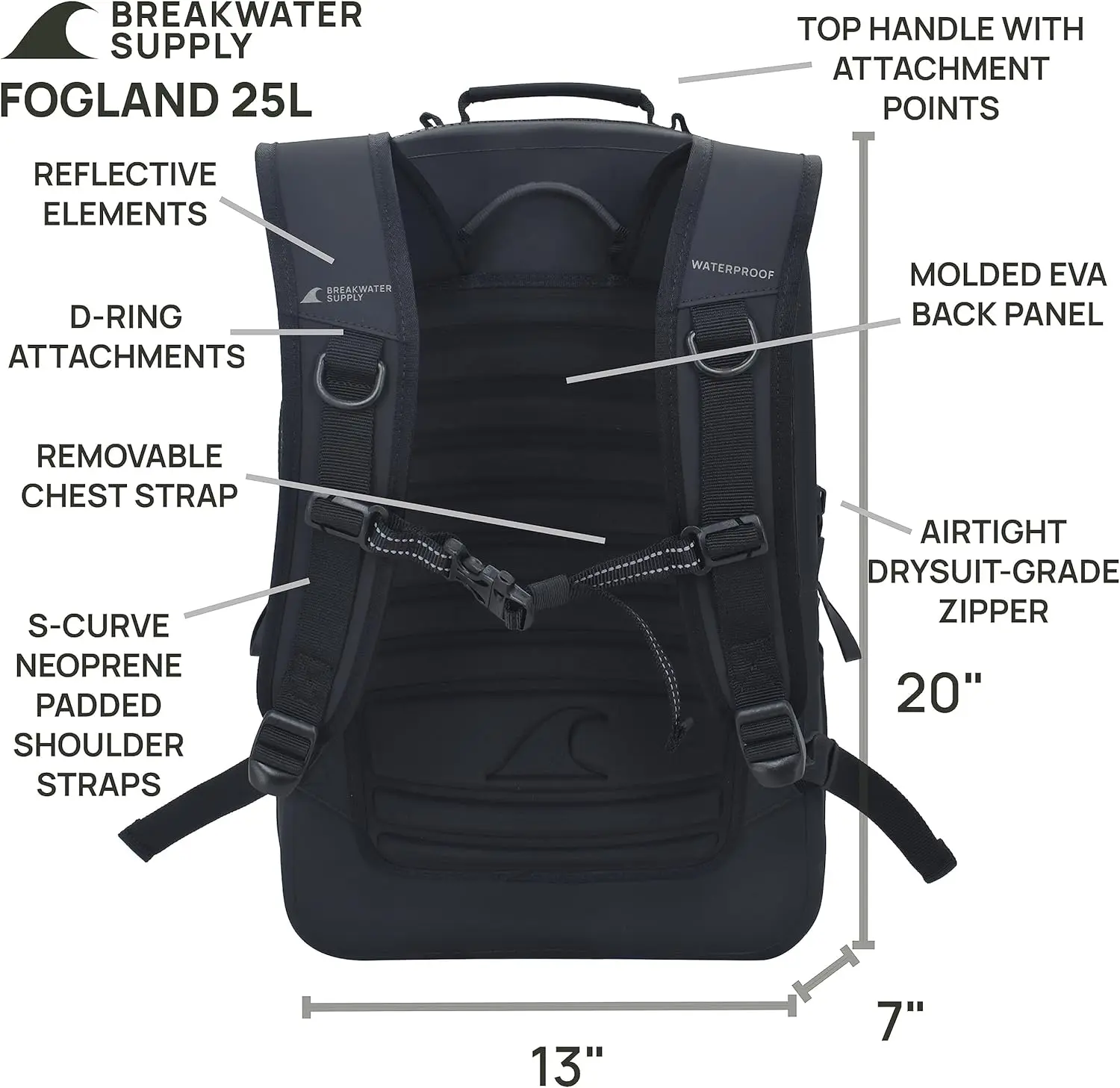 Sac à dos étanche SubSN, sac pour ordinateur portable, fermetures à glissière hermétiques, voyage en plein air, 25L, 20L, 15L, 100%