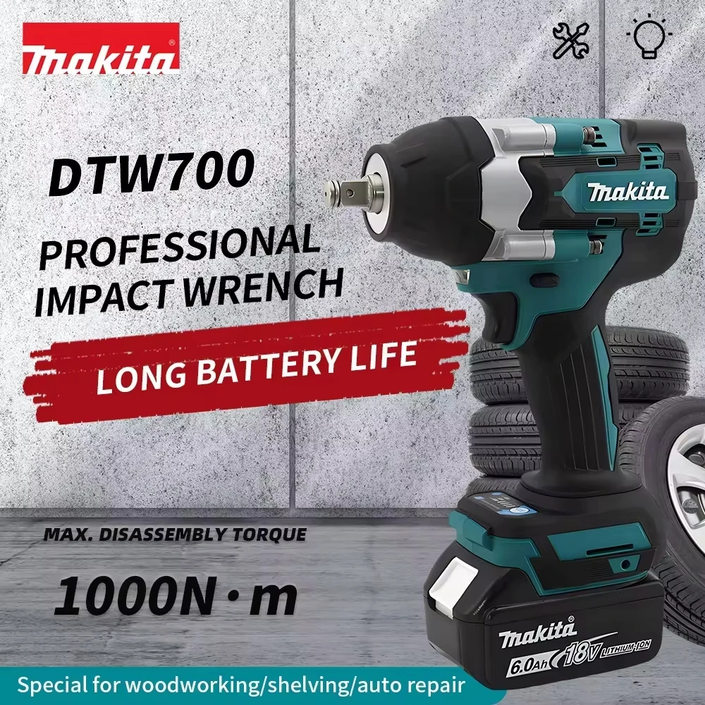 Makita Original DTW700 1100W Brushless Electric Wrench Cordless Impact Wrench Screwdriver Large Torque Auto Repair Power Tools