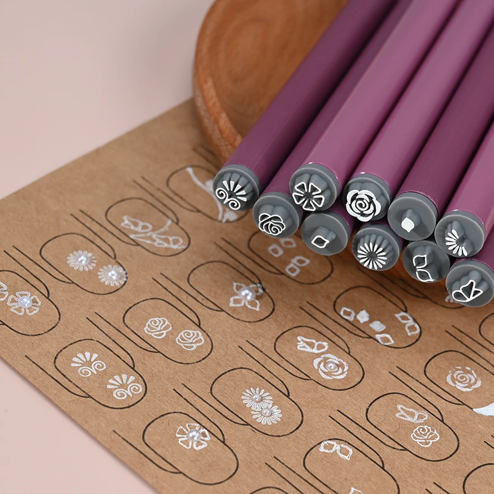 나비 네일 아트 스탬프 펜, 실리콘 헤드 장미 꽃 마찰 도구, 핑크 연마 페인팅 드로잉 매니큐어 도구, 4 개, 6 개, 10 개/세트