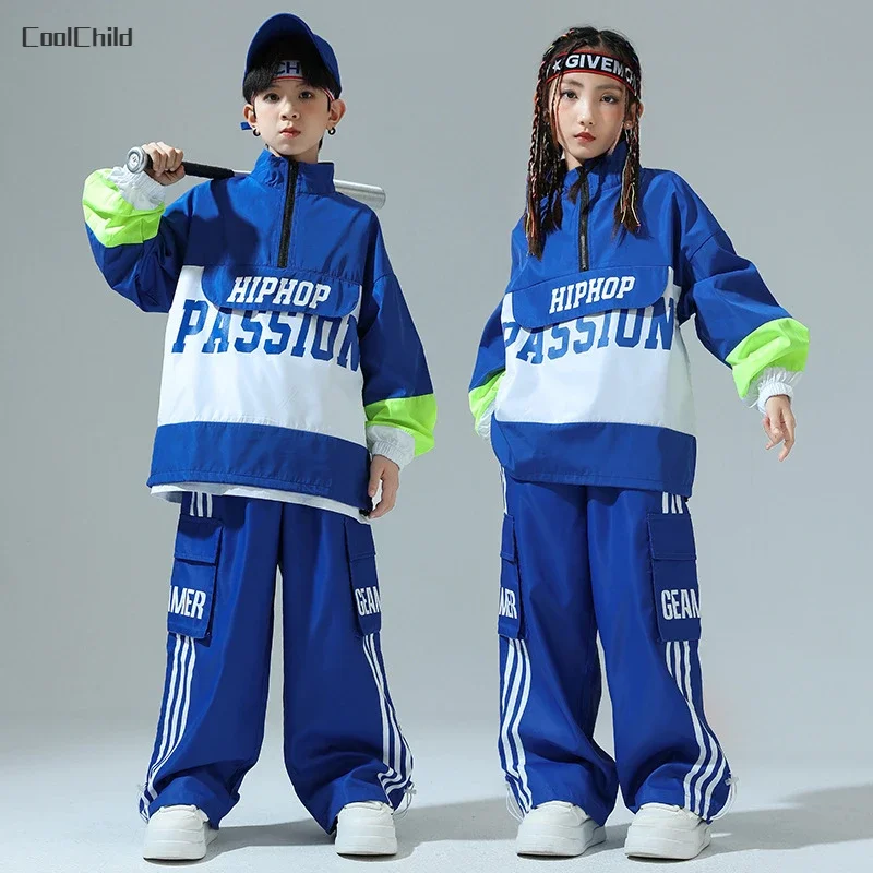 Boys Hip Hop Pullover Street Dance Cargo Pants Girls High Collar Sweatshirt Outfits Kids Jazz Sport Clothes Set Child Streetwear