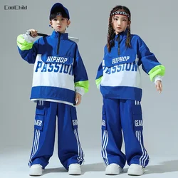 Boys Hip Hop Pullover Street Dance Cargo Pants Girls High Collar Sweatshirt Outfits Kids Jazz Sport Clothes Set Child Streetwear