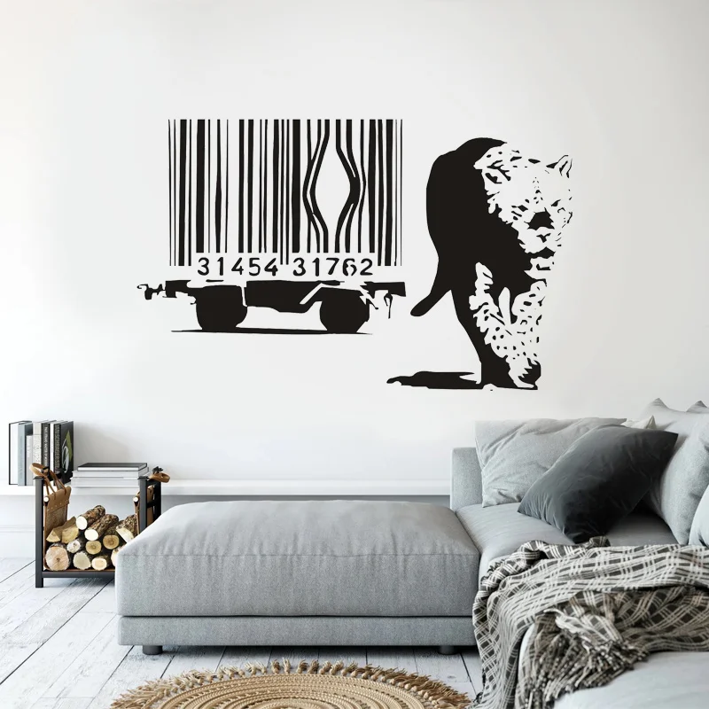 Banksy leopardo codice a barre gotico vinile Wall Sticker Art Home Decor soggiorno fai da te codice a barre decalcomanie decoratore carta da parati