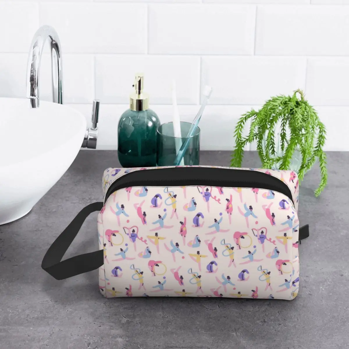 Custom Fashion Dance Rhythmic Gymnastics Travel Toiletry Bag for Women Makeup Cosmetic Bag Beauty Storage Dopp Kit