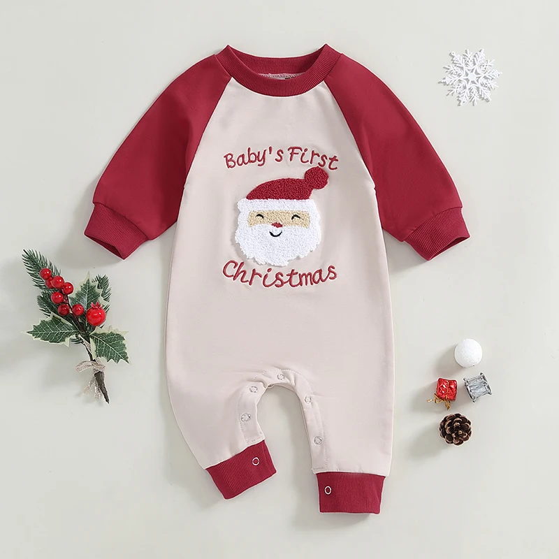 Infant Baby Boy Girl Clothing Santa Long Sleeve Jumpsuit Romper My First Christmas Outfit Newborn Clothes