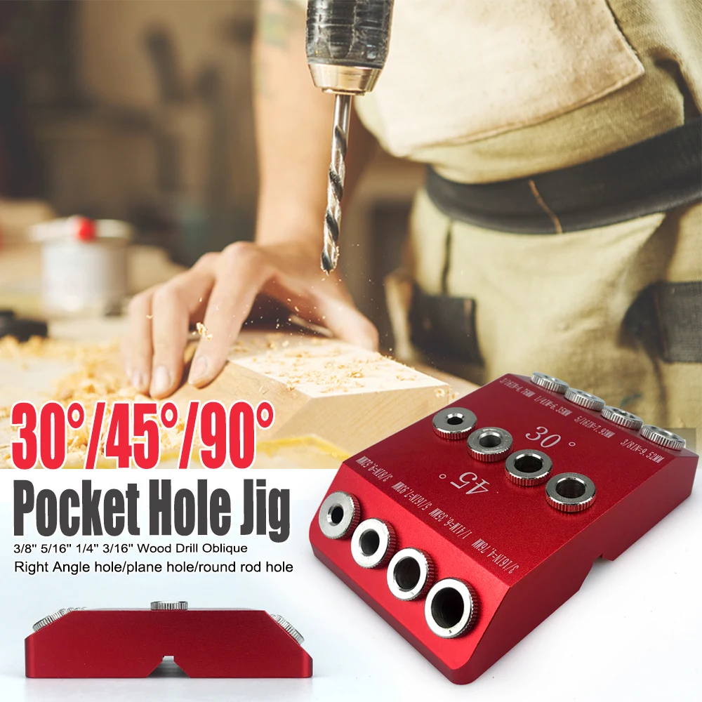 ใหม่ 30/45/90 องศามุมกระเป๋าเฉียง Jig อังกฤษเจาะท่องเที่ยว Dowel Jig Kit เจาะไม้ Locator เอียงปลั๊ก Jig