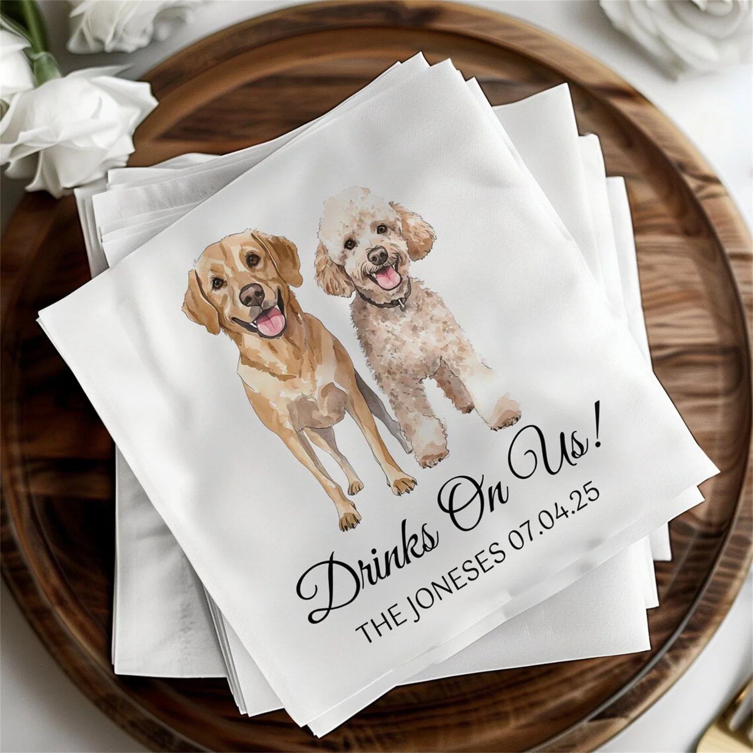 

50 PCS Custom Pet Cocktail Napkins | Personalized Dog Cat Wedding Decor | Unique Pet Portrait Luncheon Napkins | Animal Lover Pa