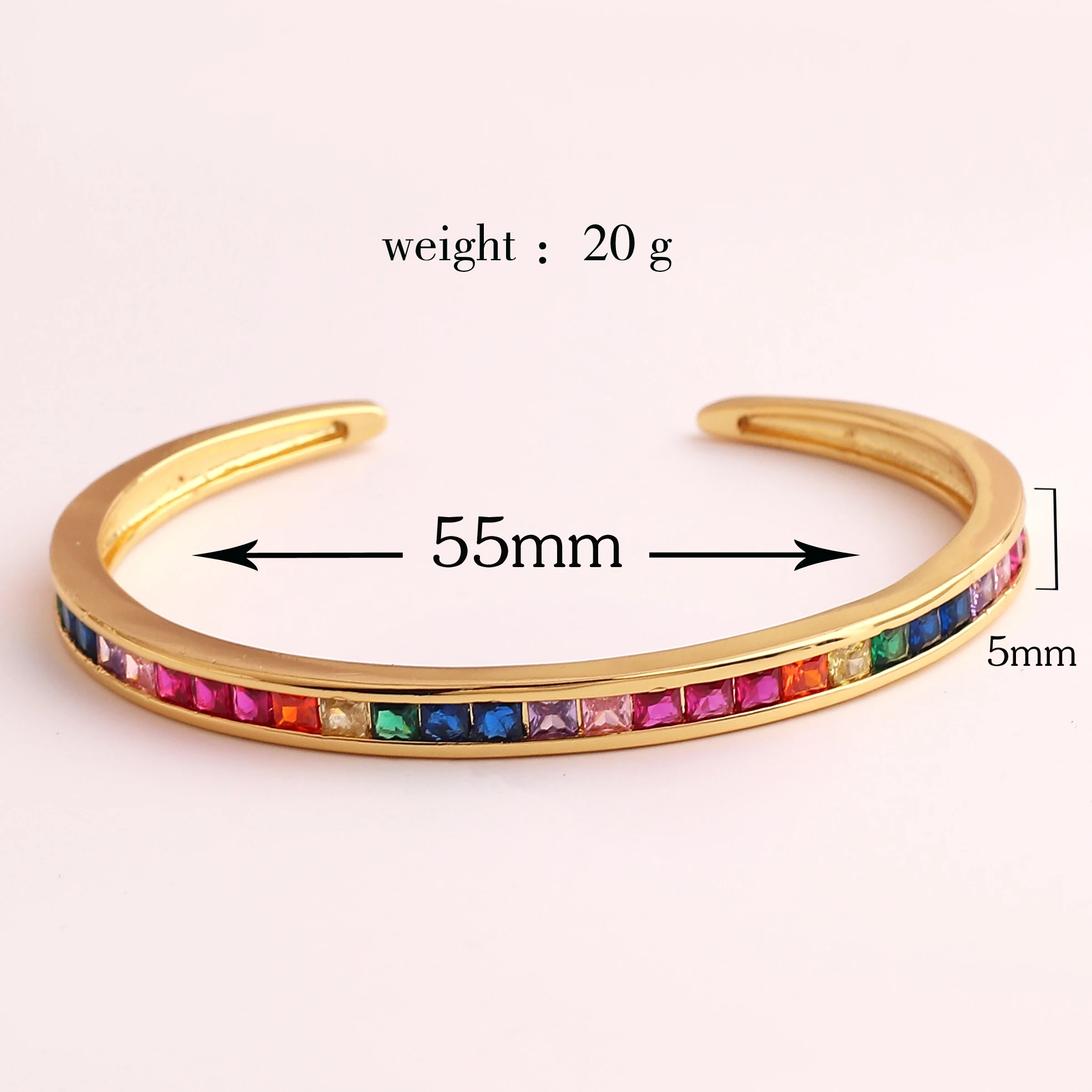 1PC Party Gift Rainbow Cubic Zirconia European Women Lady Jewelry Micro Paved Bling Square Cz High Quality Cuff Bangle Bracelet