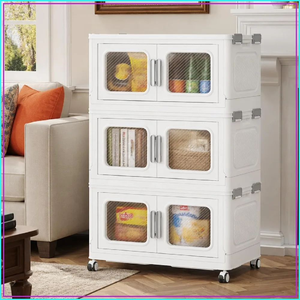 150QT Stackable Storage Bins 3Pack w/ Lids Wheels, Collapsible, Heavy-Duty