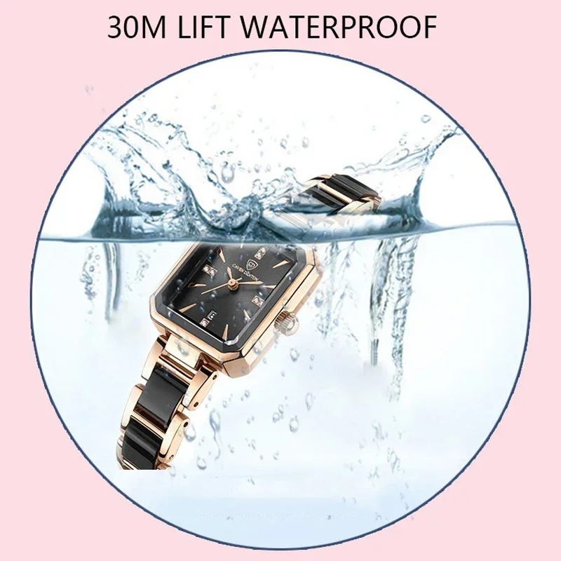 2024 Ceramics Elegant Watch for Women Luxury Brand Waterproof Square Black Ladies Wristwatches Relogio Feminino