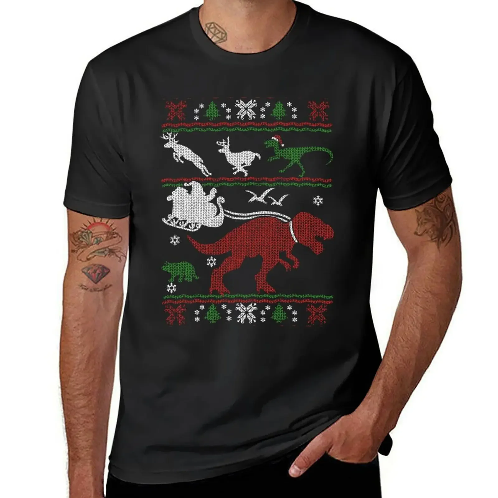 Christmas Jurrasic Park World Ugly Sweater Knitted Style Print T-Shirt essential t shirt heavyweights mens fashion