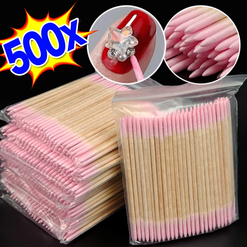 100/500 قطعة مسحات القطن الخشبية القابل للتصرف مزدوجة الرأس أحمر الشفاه الأذن رمش تنظيف مسحات القطن مسمار الغراء إزالة أدوات ماكياج