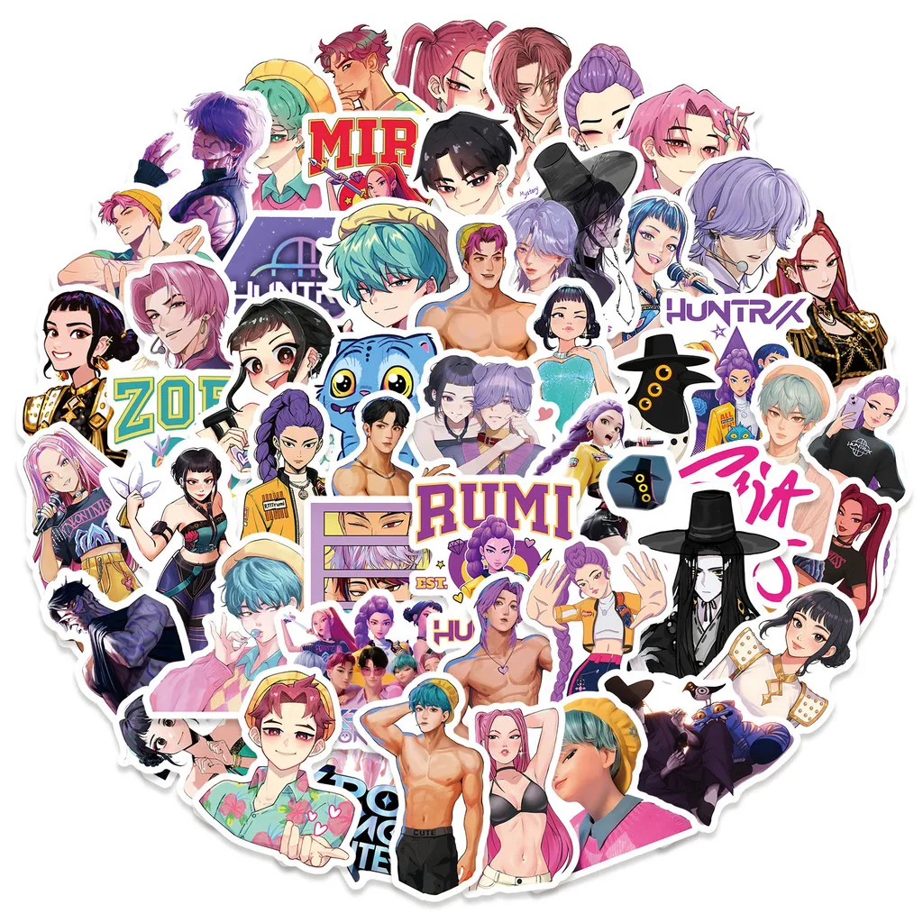 50 قطعة من ملصقات الكتابة على الجدران لشخصية الرسوم المتحركة K-POP Witch Hunter Group - ديكور مقاوم للماء (متجر Anime Worlds)
