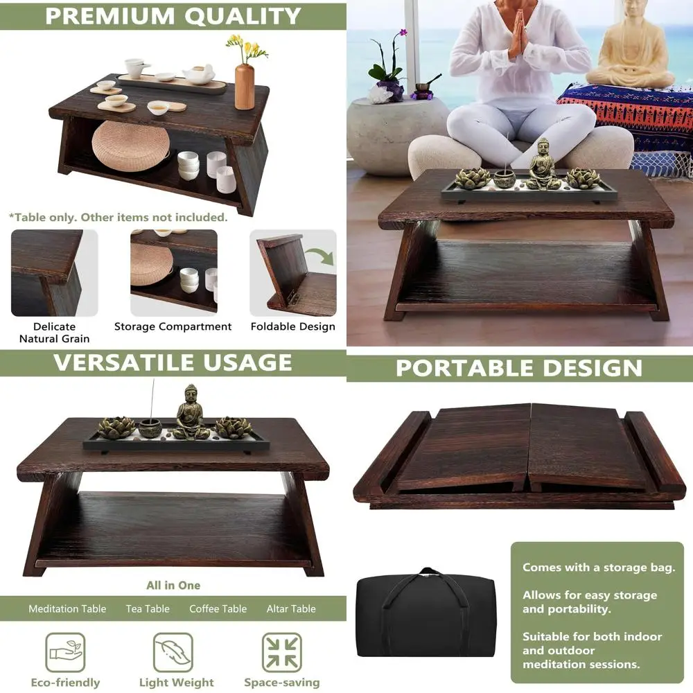 

Складной низкий японский журнальный столик, стол татами из дерева павловнии размером 23x13,5 с местом для хранения вещей, идеально подходит для медитации и использования с алтарьем