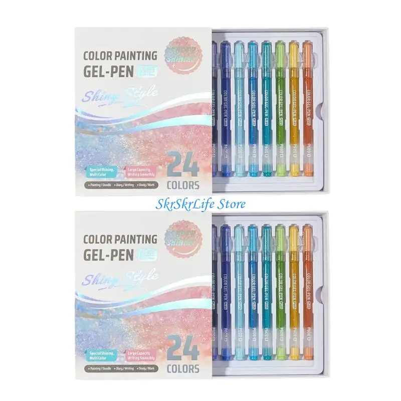 E65E 24/48 Shade Glitter Writing Set with Gel Pen Format for Journal Page Work Drawing and Study Marking in Tray Box Format