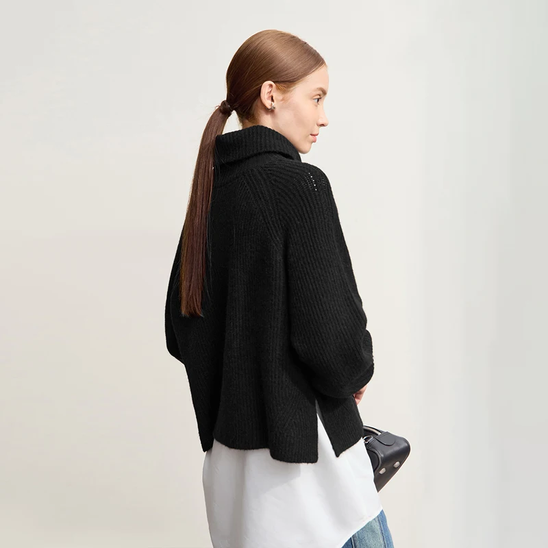 Amii タートルネックセーター女性のためのルーズ多用途暖かいルーズスリーブトップ 2025 冬の新しいプルオーバーショートセーター女性 12554056