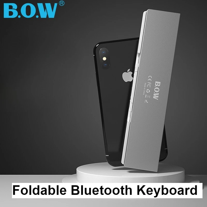 

BOW Mini Folding Bluetooth Keyboard Wireless Keypad Support3 Devices With Stand Rechargeable Foldable Keyboard for Phone Tablet