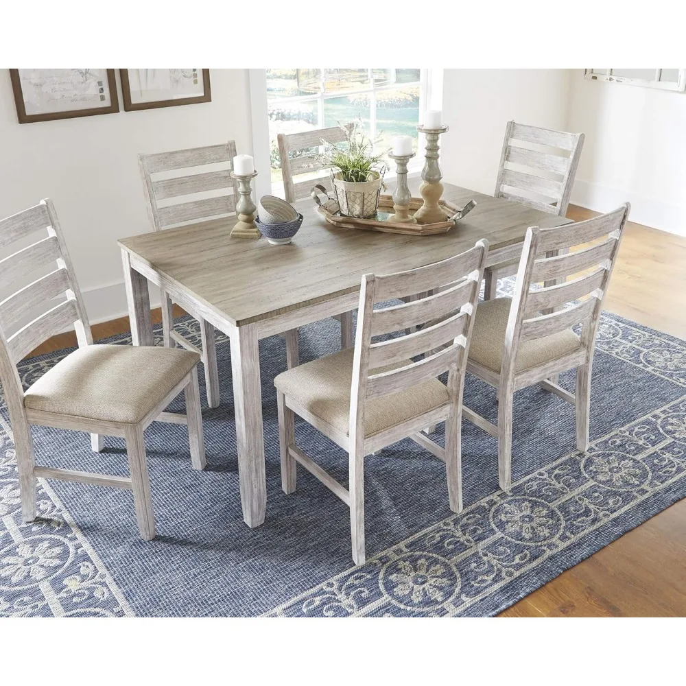 

Dining Room Table Set with 6 Upholstered Chairs, Whitewash space saving furniture luxury dining tables and chairs set