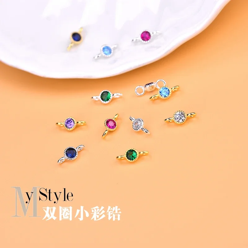 925 sterling silver jewelry accessories double circle small color drill zircon Round Pendant hand DIY Beaded material