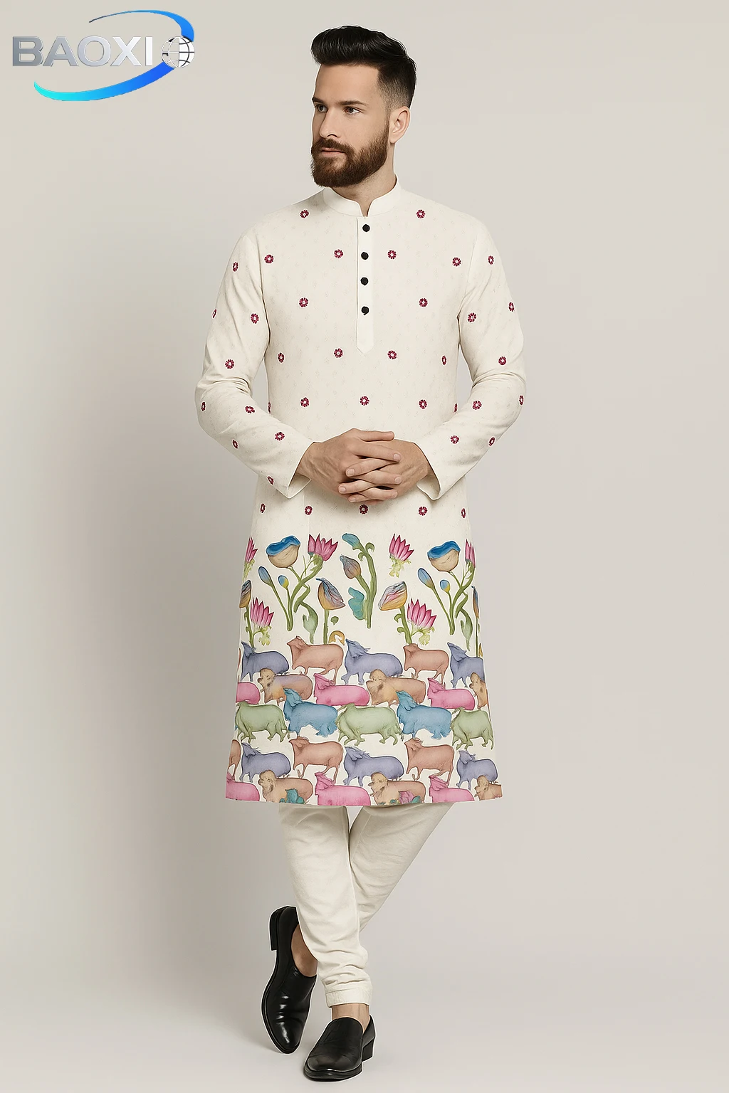 2025Men's printed pattern kurta vardha fashionable and comfortable fit regular long robe suitable for all occasions