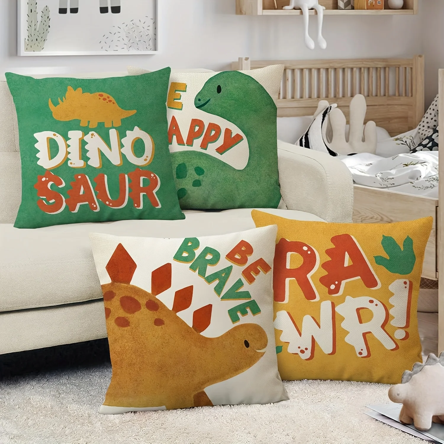 1PC 2D Flat Cute Dinosaur Themed Throw Pillow Covers Kids Room Decorative Pillowcases Non-real Embroidery Pillowcase Decoration