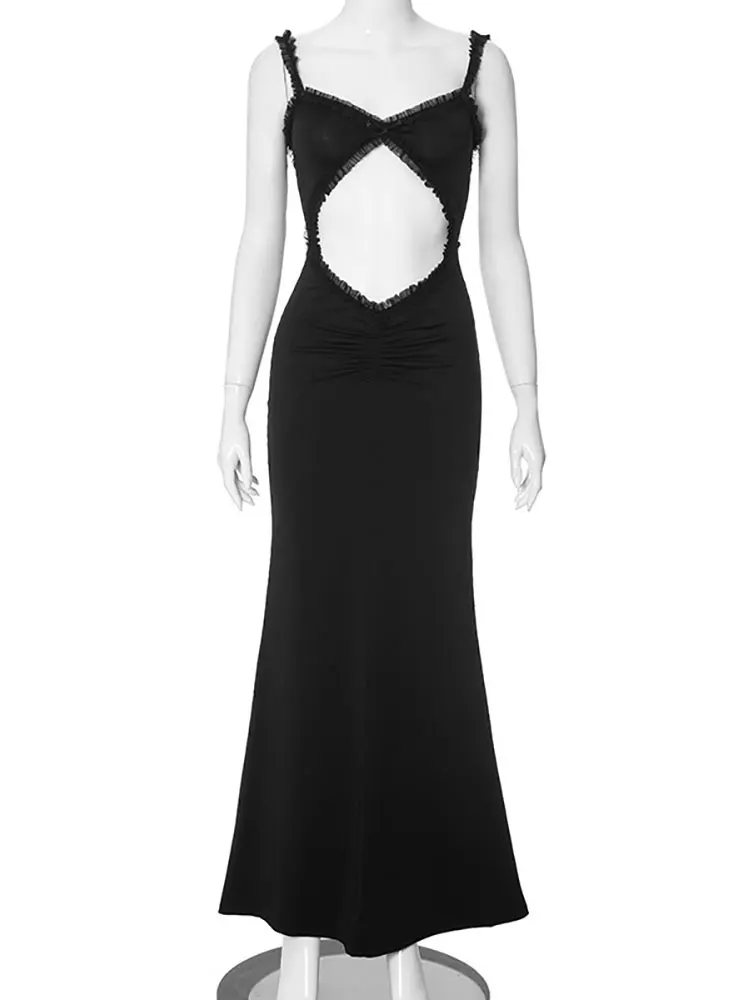 GACVGA-Robe longue dos nu évidée pour femme, col en V, batterie sexy, robe de soirée club, robe maxi, mode éducative, été, plage, 2024
