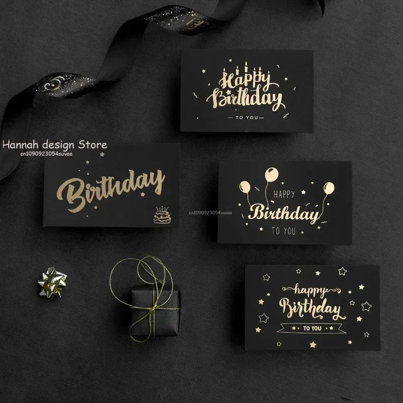 Black Birthday Greeting Card Bronzing Invitations Postcard Wishes Blessing Message Cards Small Card Blank with Envelope