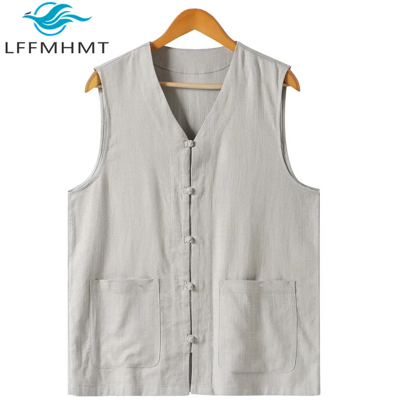 

China Vintage Style Men's Sleeveless Vest Thin Waistcoat Jacket Male Formal Gilet Summer Cotton Linen Casual Victorian Clothing