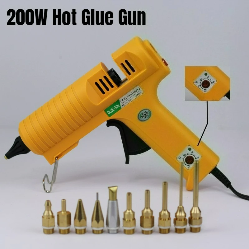 Pistolet en Silicone chaud 200W avec buse et bâtons de colle de 11mm, température réglable, pistolet à colle professionnel noir, prise ue artisanale de bricolage