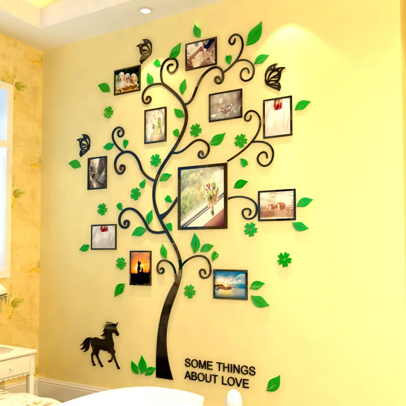 Świąteczne naklejki ścienne 3D Akrylowe drzewo genealogiczne DIY Ramka na zdjęcia do salonu Sypialnia Tapety Naklejki Sztuka Xmas Home Art Decor