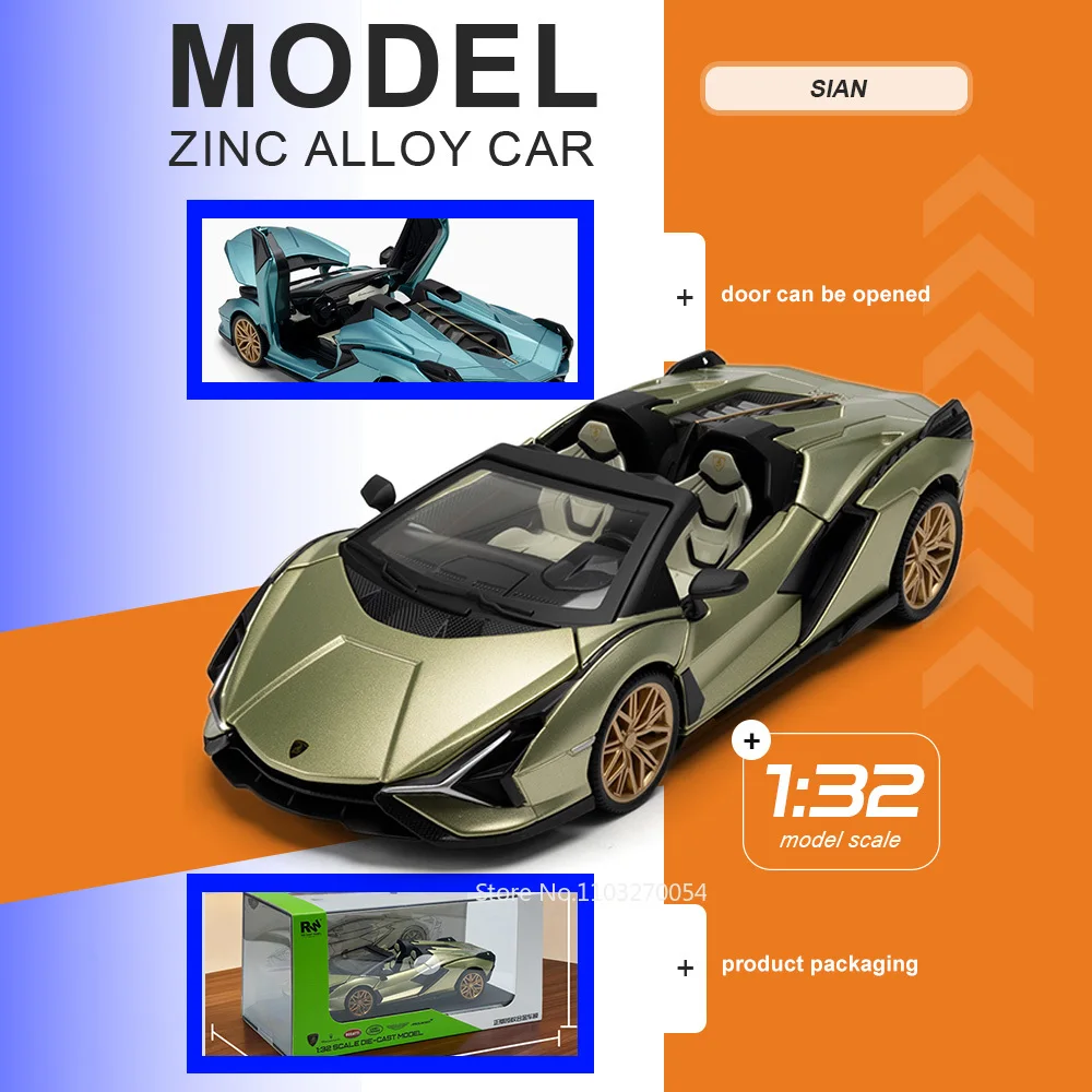 

1:32 Sian Divo Miniature Car Diecast Alloy Model Toy Rubber Tire Doors Opened Metal Sportscar Collect and Display Items Boy Gift