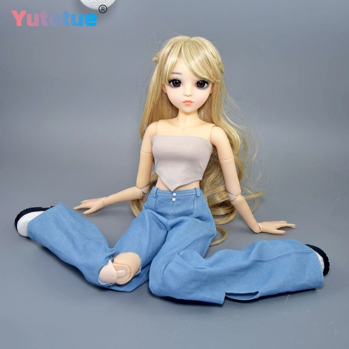 ตุ๊กตาแฟชั่นหญิง YUTOTUE สูง 60 ซม. พร้อมเสื้อกั๊ก กางเกง วิกผมหยิก เหมือนจริง ขนาด 1/3 ตุ๊กตา BJD