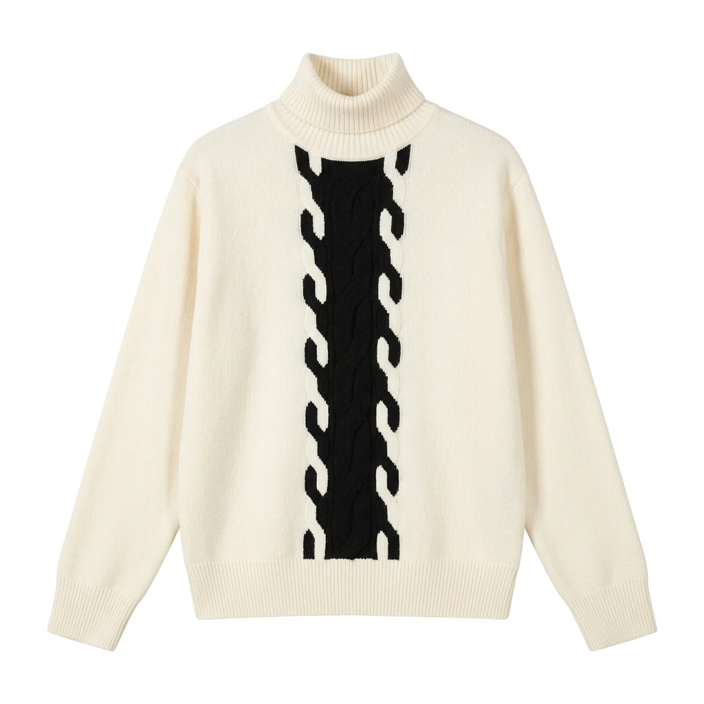 

Bonboho 2026 Новая минималистичная женская водолазка с черно-белым волнообразным узором, вязаный пуловер для уличного стиля и повседневной носки