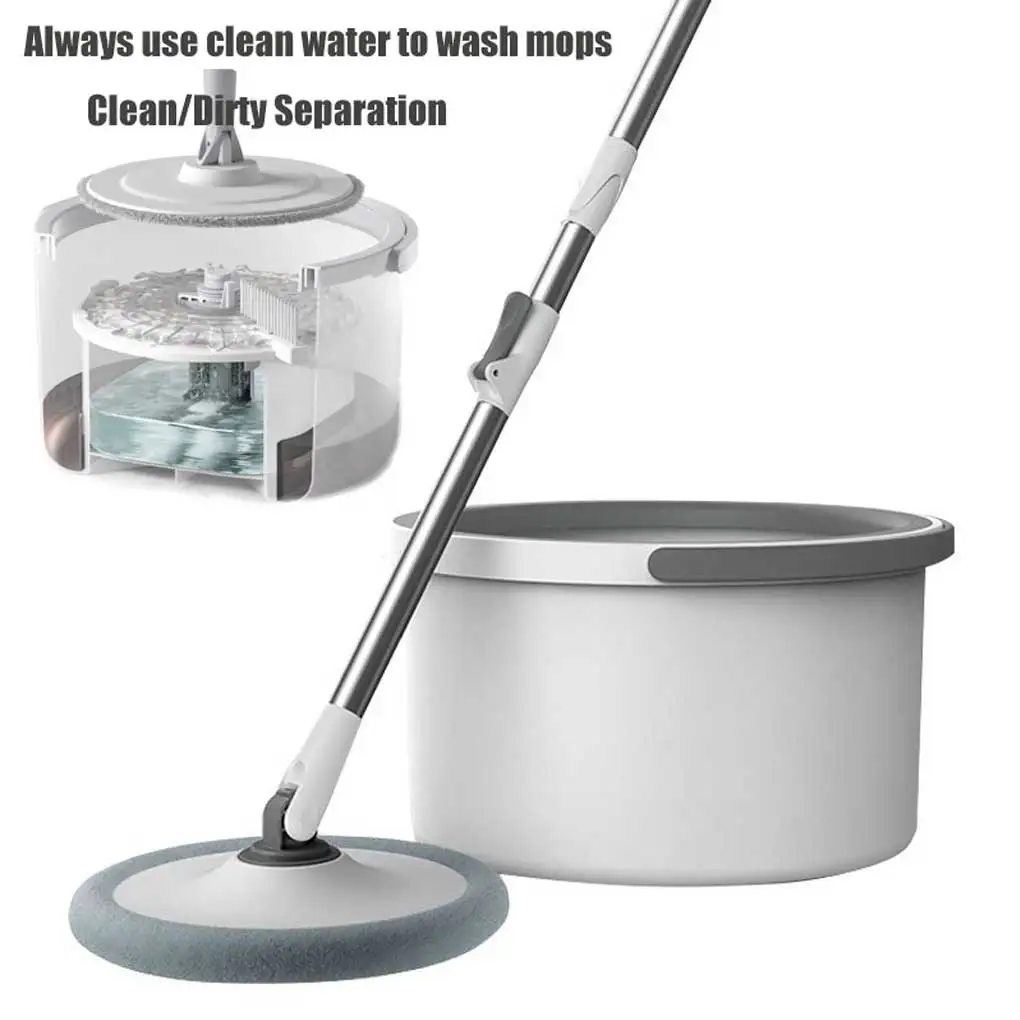 Detachable Mops with Bucket Dust Water Absorbent Floor Tiles Multi-functional Cleaning Tool for Household Living Room 2 Heads