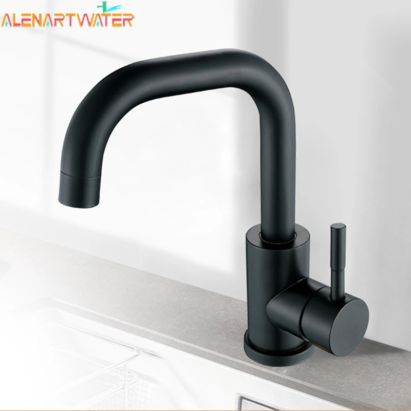 ALENARTWATER Bathroom Sink Washbasin Faucet Matte Black Deck Mounted Basin Crane Cold Hot Water Mixer Tap 360 Degree Rotation