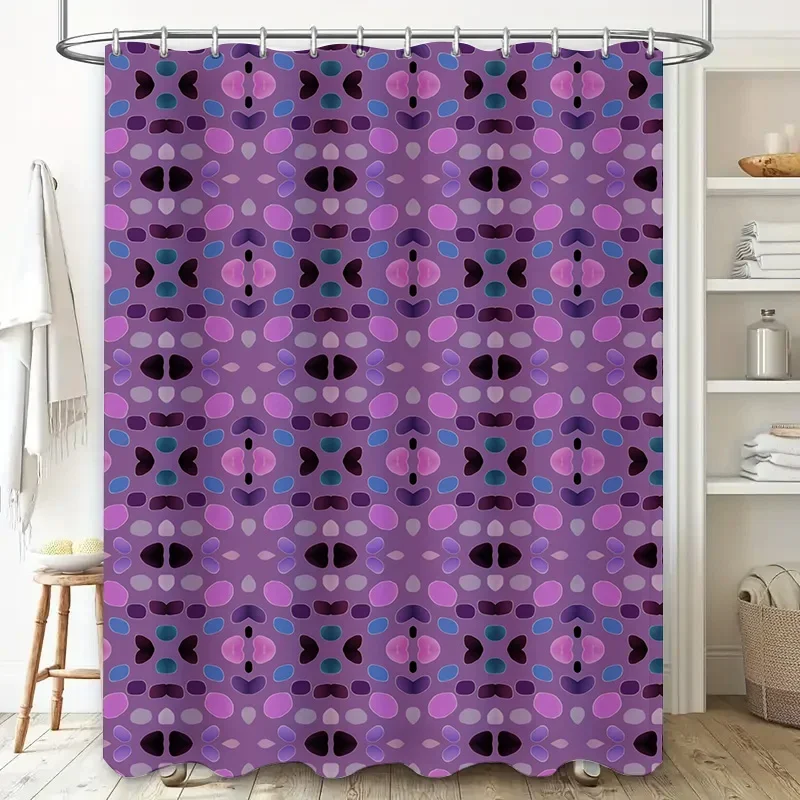 Purple Patterned Shower Curtain Waterproof Fabric Decorative Bathroom Accessories Available in Various Sizes for Home Decoration
