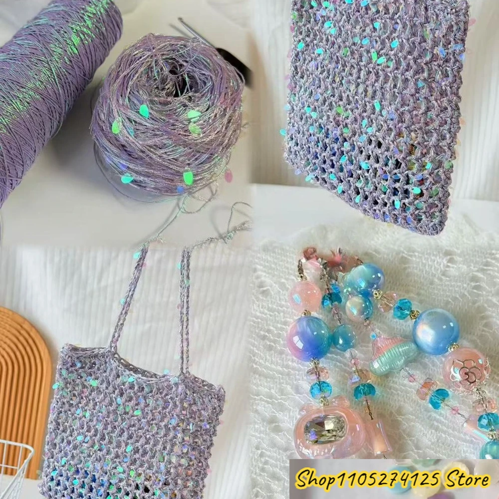 

200g Fine Gold Silver Yarn Core-spun Wires Shiny Crochet Steel Wire Ball Thread Metallic Hand-woven DIY Handbag Purse Needlework