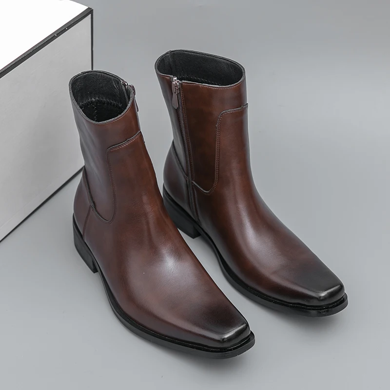 Outdoor Classic Men's Autumn Fashion British Style Pointed Knight Boots High-quality Men's Comfortable Side Zipper High Top Boot