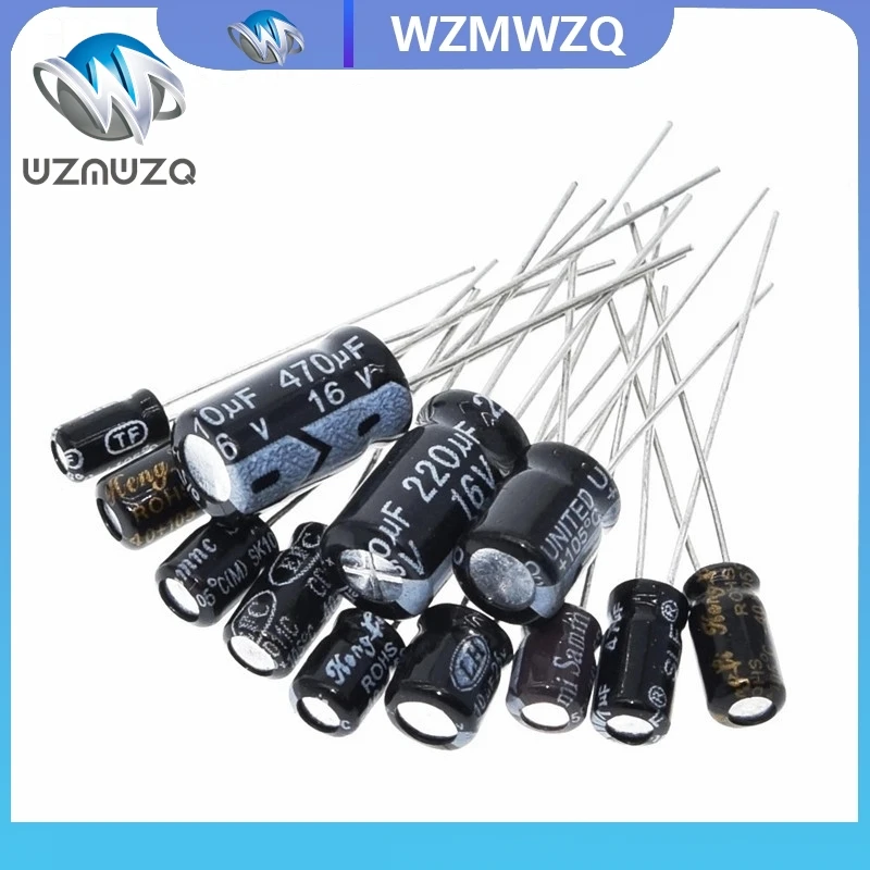 

120pcs 12 value kit 1uF-470uF Electrolytic Capacitor Package 1UF 2.2UF 3.3UF 4.7UF 10UF 22UF 33UF 47UF 100UF 220UF