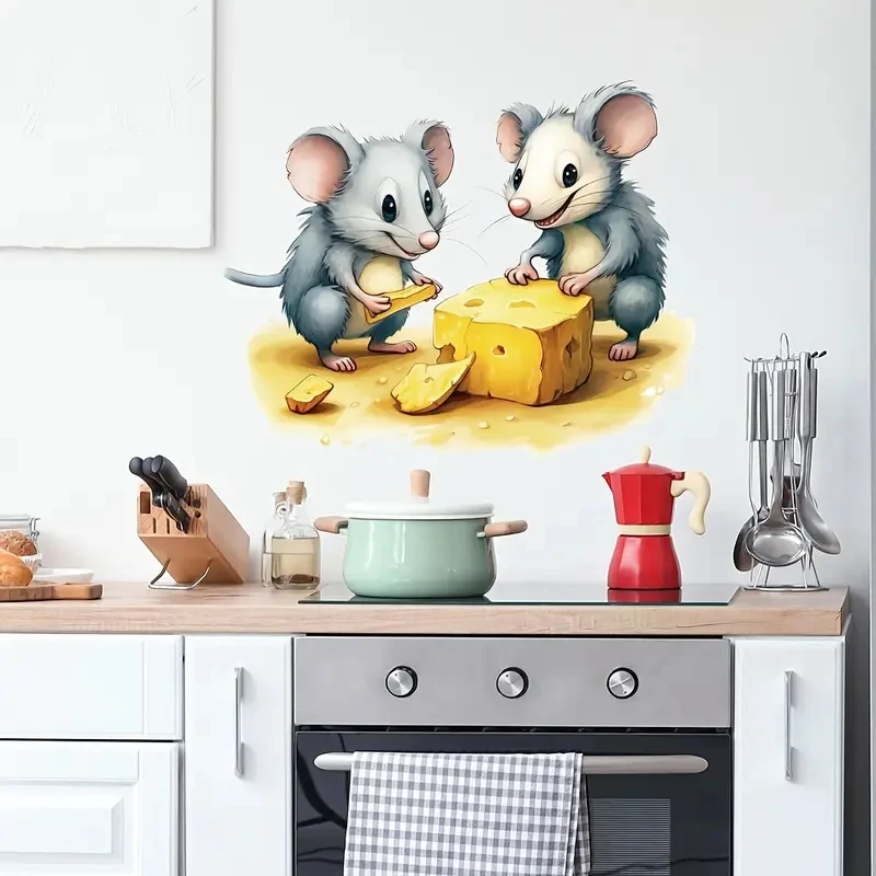 

MT1495# Two Cute Mice Cheese Stickers, Suitable for Living Room, Bedroom, Art Wall for Home, Cabinet, Door,Toilet,Decoration
