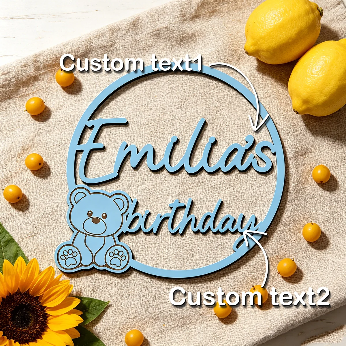 1pc Custom Bear Round Wooden Birthday Sign Personalized Double Custom Text Party Wall Hanging Decor Souvenir Gift