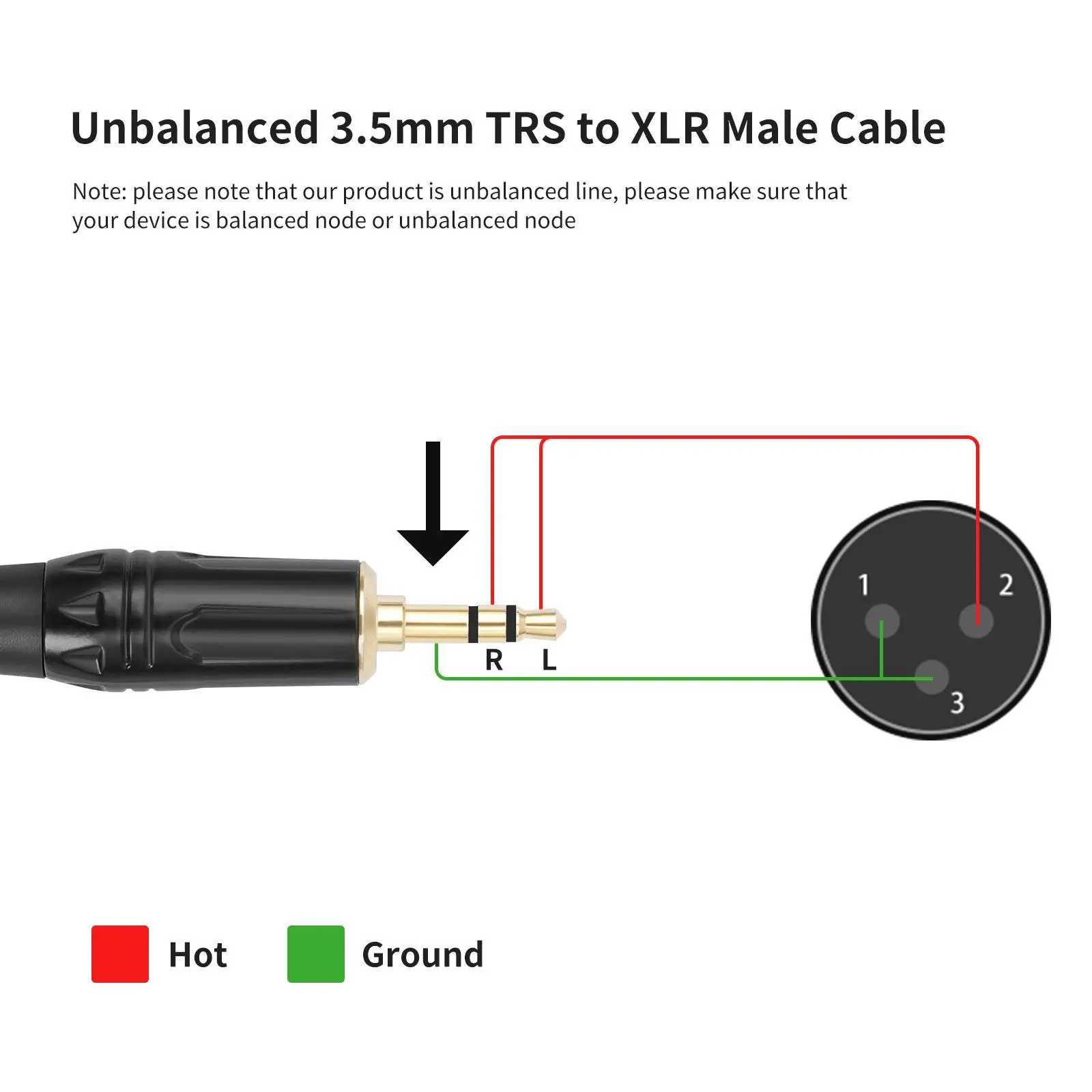 3.5mm Male to XLR Cable, Audio Converter, Cord, Cable for Setups