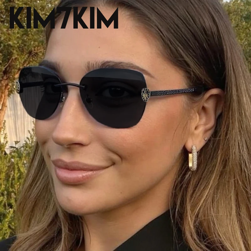 

Punk Rimless Cat Eye Sunglasses Women Big 2025 Luxury Brand Vintage Frameless Sun Glasses For Lady Fashion UV400 Outdoor Eyewear