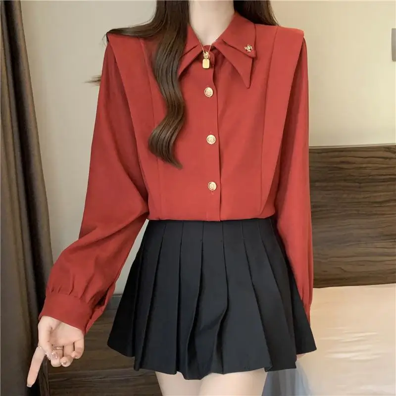 French Retro Long Sleeved Shirt for Women in Autumn Winter Light Mature Style Shirt Chic and Chubby MM Slimming Temperament Top