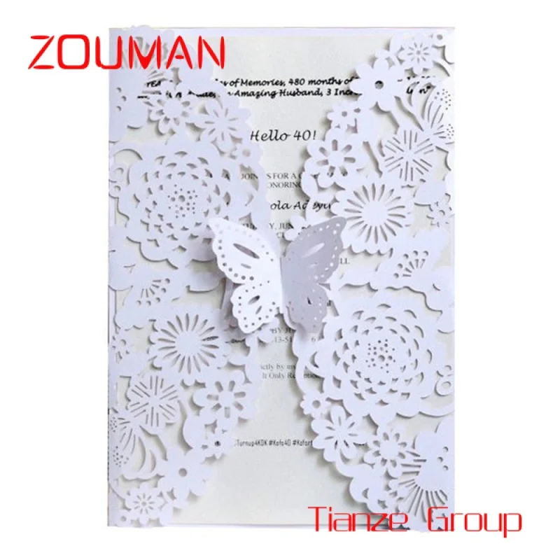 Custom , New Wedding Thank You Paper Card  Custom Printing Wedding Invitations Flower Pattern Laser Cut Greeting Card