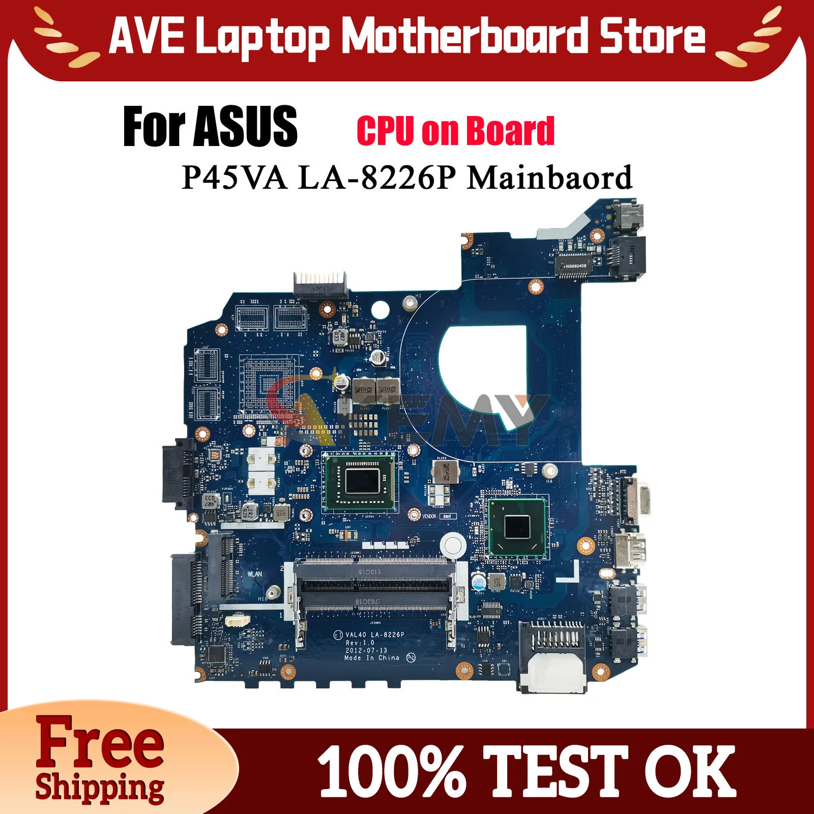 Placa-mãe para laptop LA-8226P para ASUS K45A K45A P45VA com CPU 100% testada, envio rápido, alta qualidade