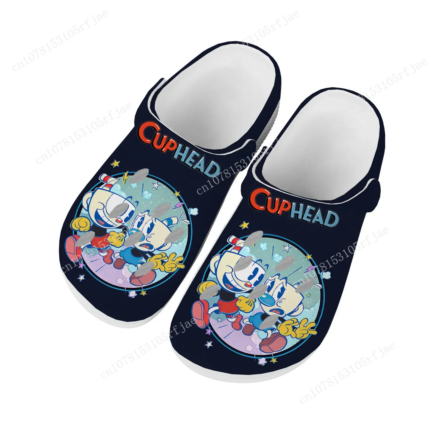 Cupheads-zuecos de dibujos animados Mugmans para hombre y mujer, zapatos de agua personalizados para adolescentes, sandalias con agujeros para jardín y playa