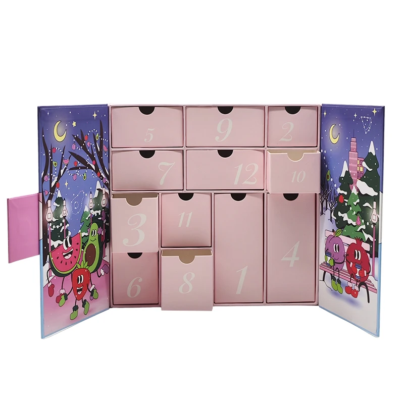 custom.2025 New Beauty Calendar Boxes Makeup Surprise Women Paper Box 24 Days Countdown Advent Calendar