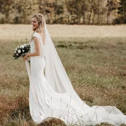 VK SKAIKRU Weiß/Elfenbein-Hochzeitsschleier mit Kamm, einlagig, Kathedralenlänge, Hochzeit, Brautschleier, Schnittkante, Hochzeitsschleier für Bräute