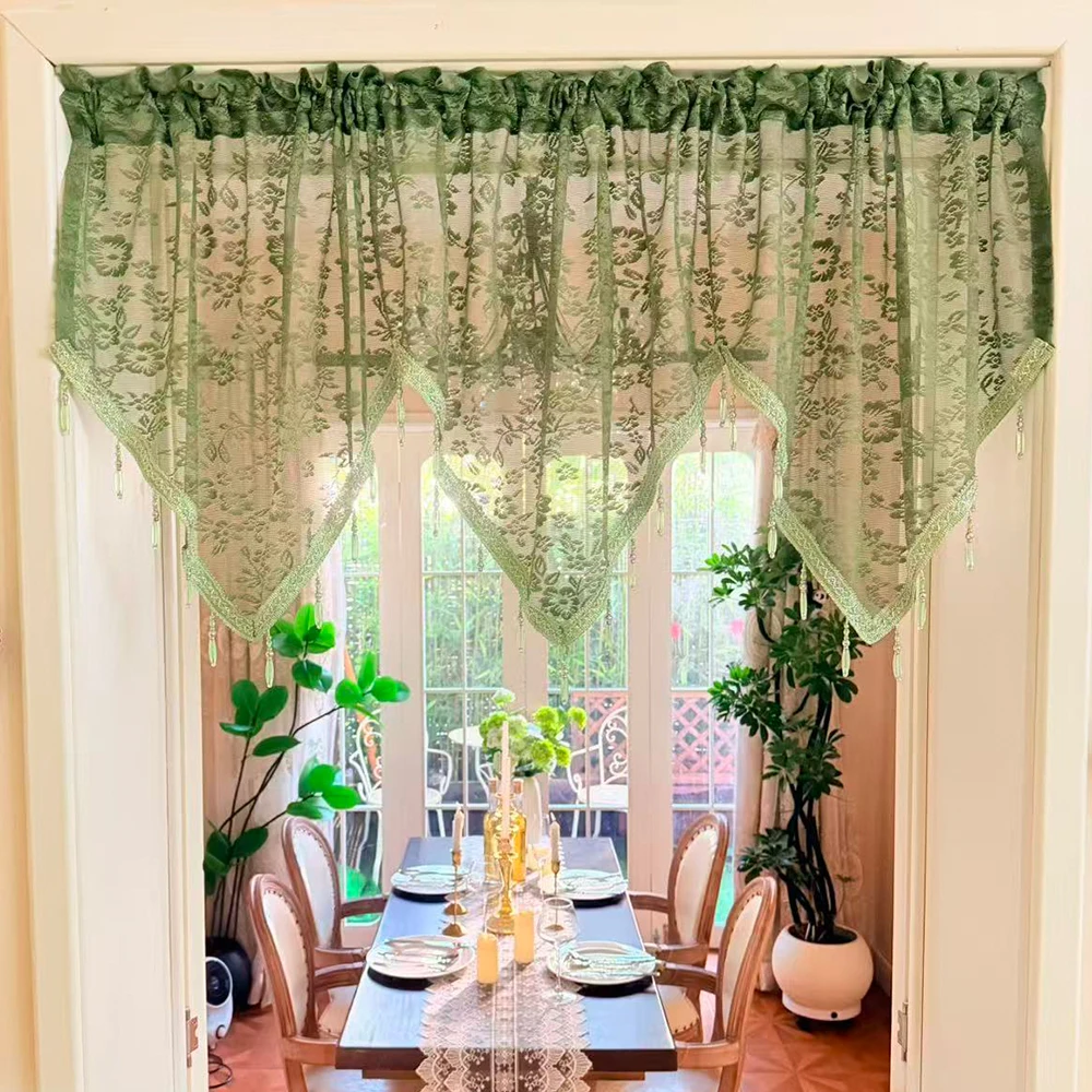 Atmosphere Botanical Lace Curtain Valance with Pendant, Irregular Curtain Multi-color for Cafe Bedroom Soft Furnishing