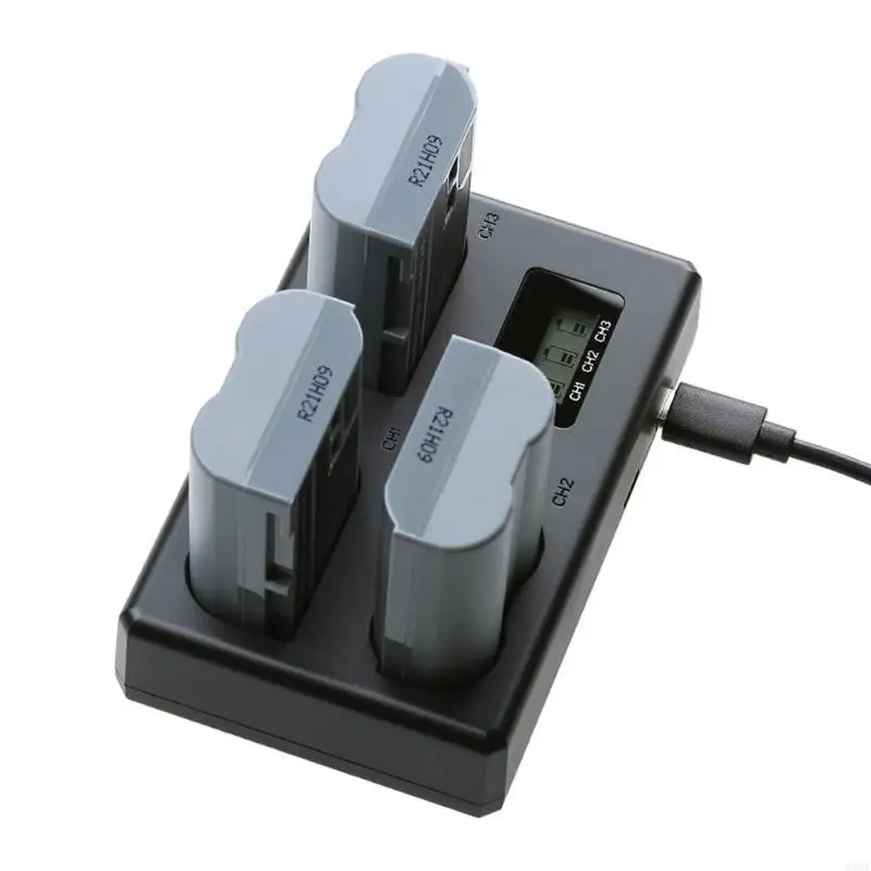 3 Bay EL15 Battery with LCD Screen, Type C and USB Input Dock for Desk Charging, Travel Use, Camera Battery Swaps and Daily Use